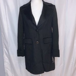 Tahari Anna Knit Sleeve Wool Blend Coat NWT